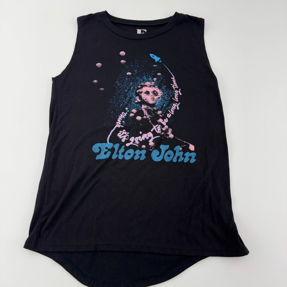 Elton John Rocketman Graphic Muscle Tank Top Black Rocket Man Women Medium